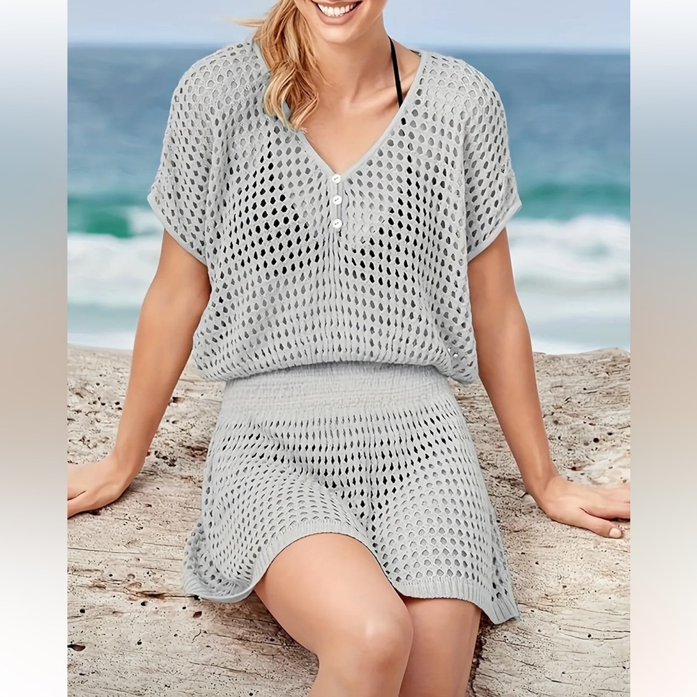 Grey Women's knitted swim wear Cover-Up